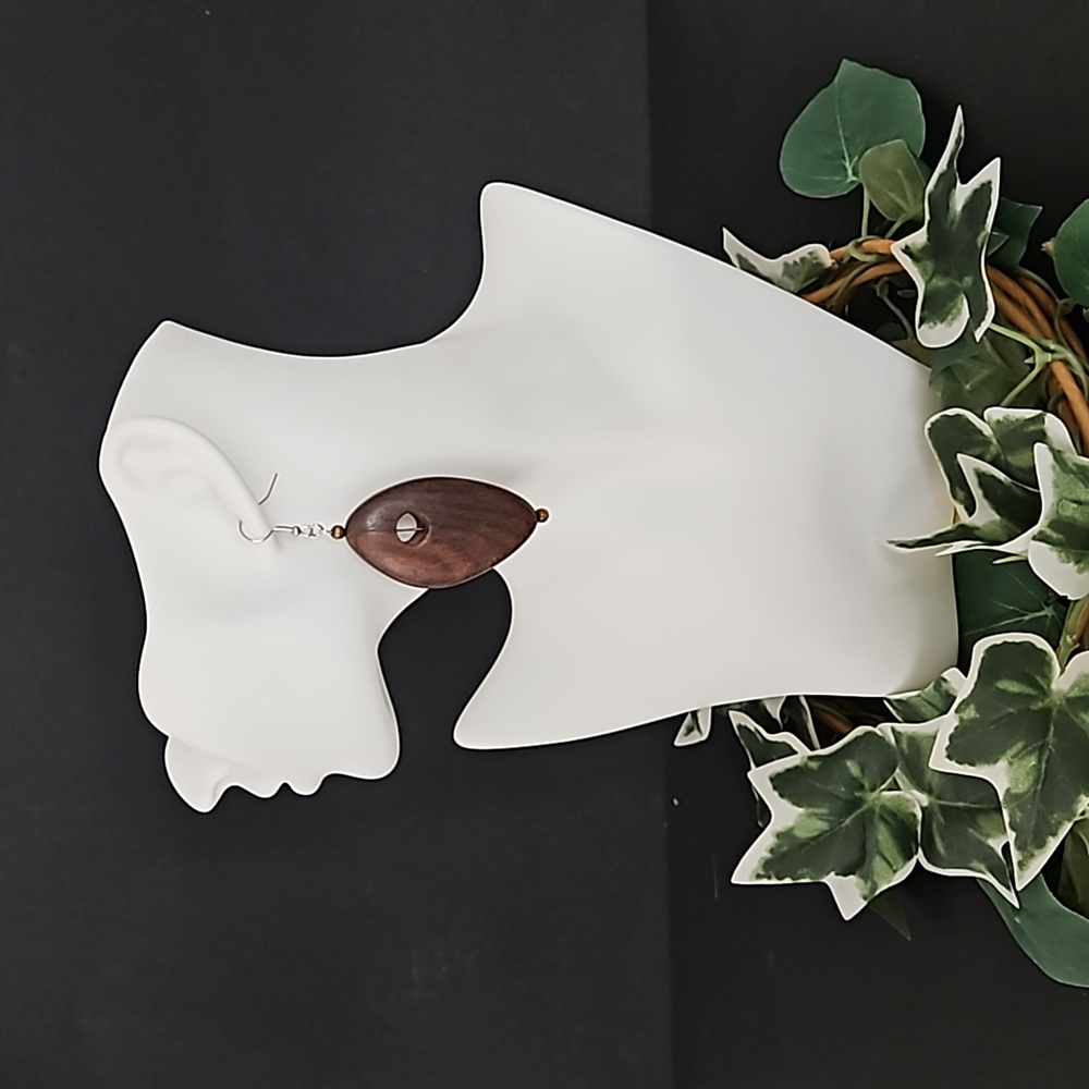Oval Wood Earrings with Tiger Eye Stones